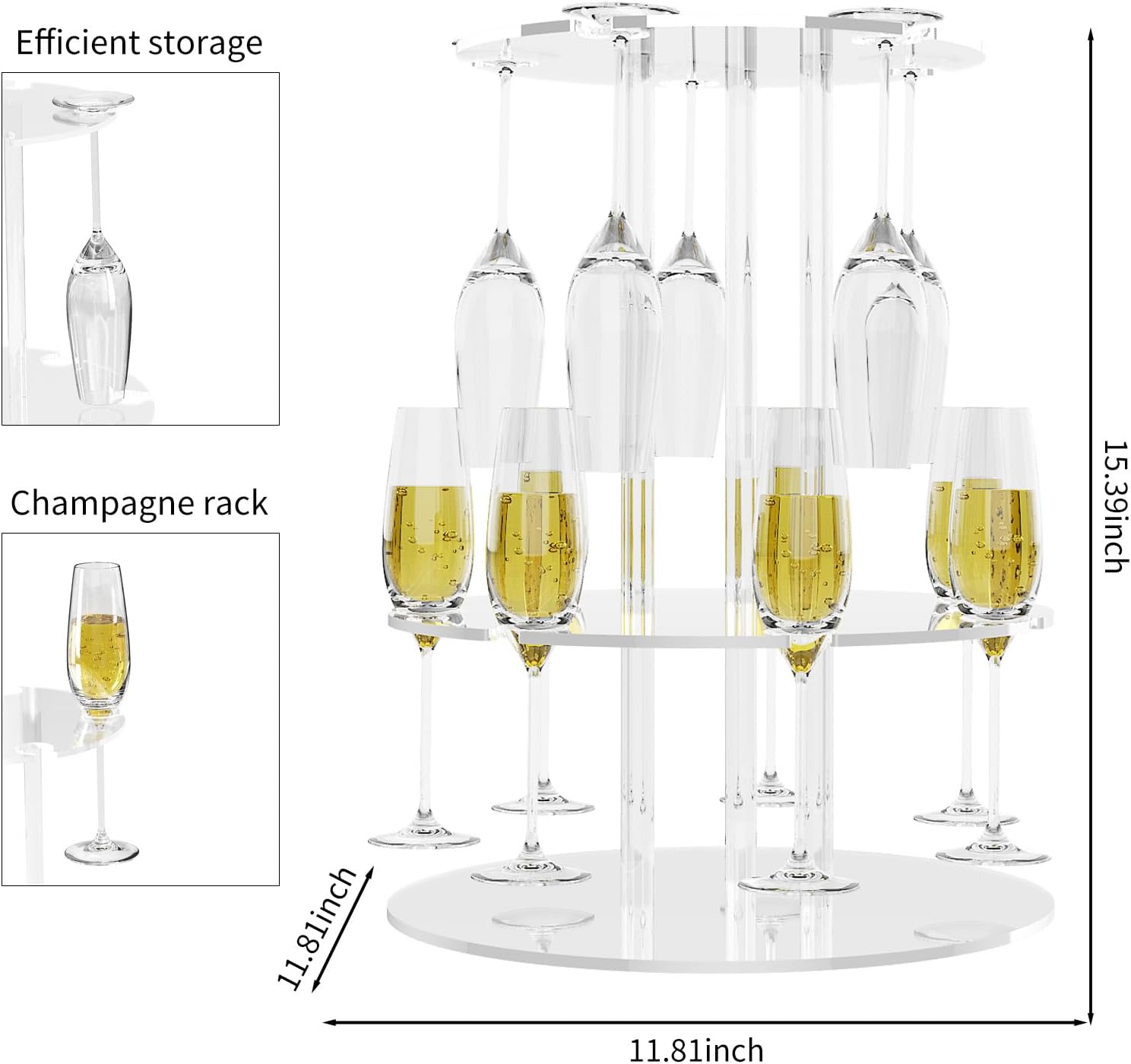 Laumffon Champagne Tower with 12 Slots 2 Tiers Display Stand