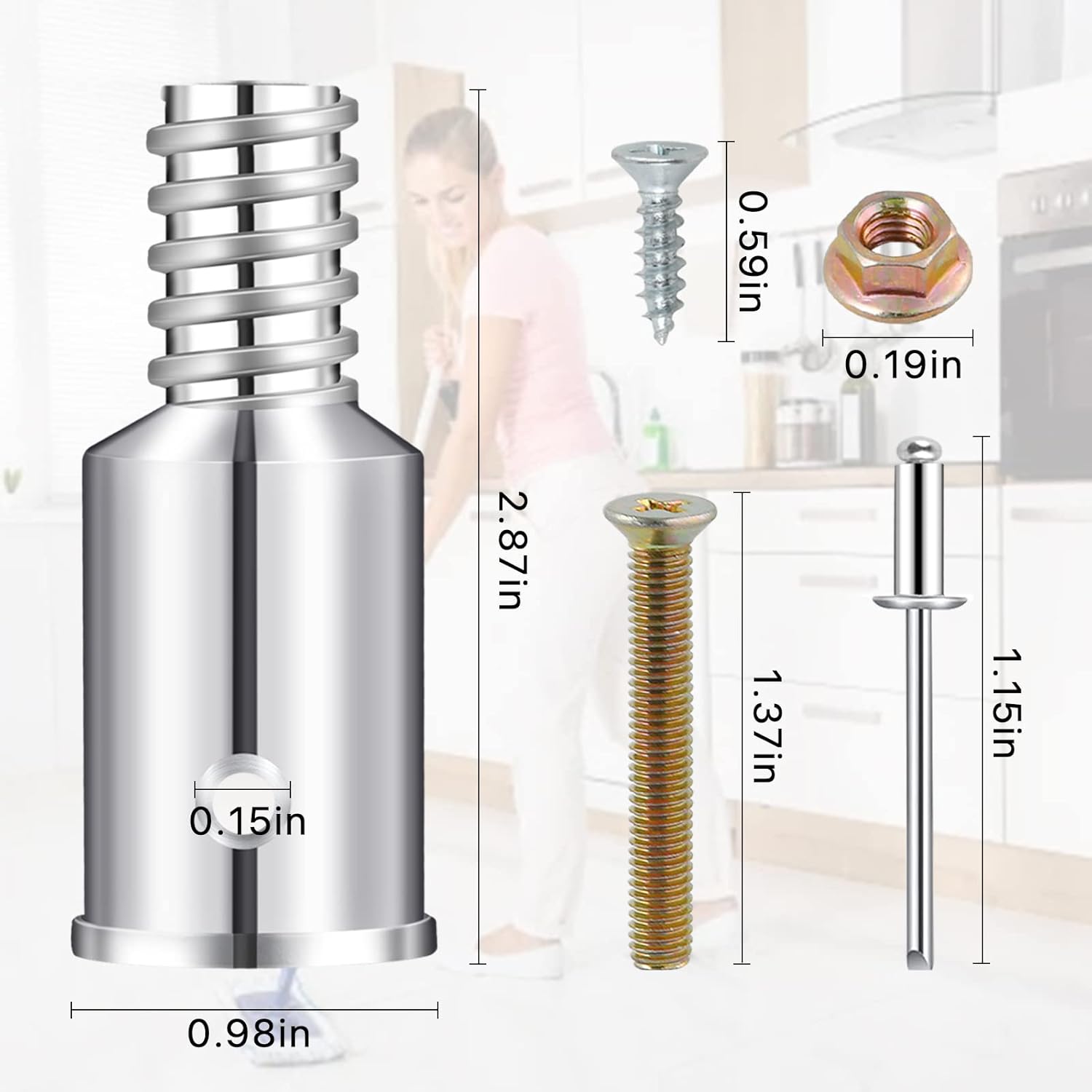 6Pcs Threaded Tip Replacement for Broom Handle and Mop Poles