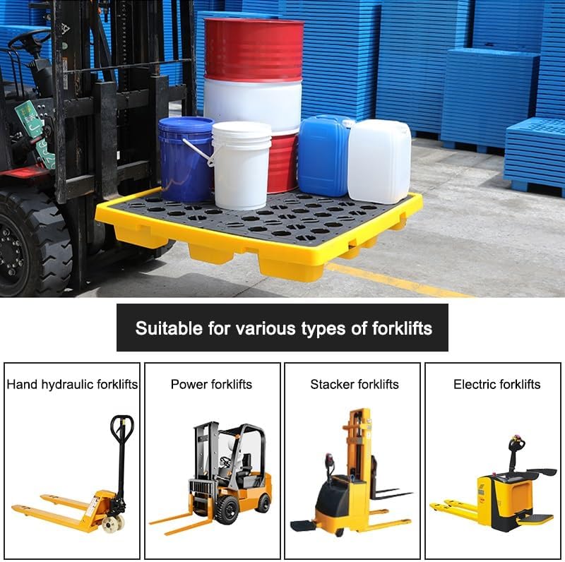 Yellow Industrial Spill Pallet for Oil Drum Containment 130x68x30cm