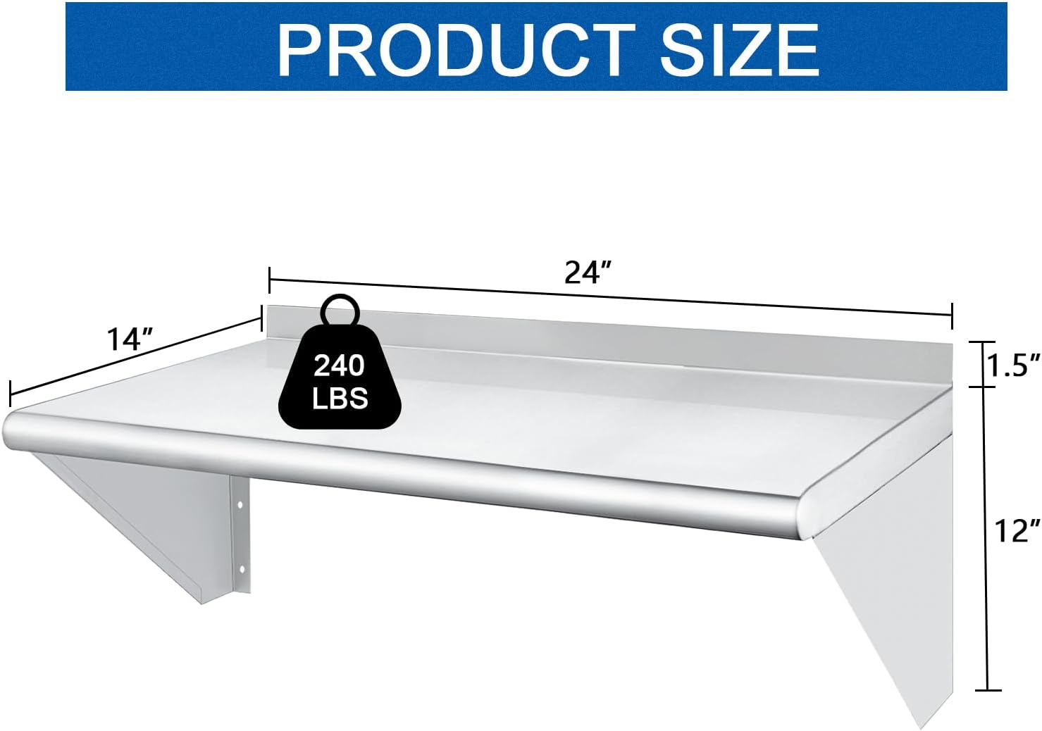 HARDURA 14x24 Stainless Steel Wall Shelf 240lb