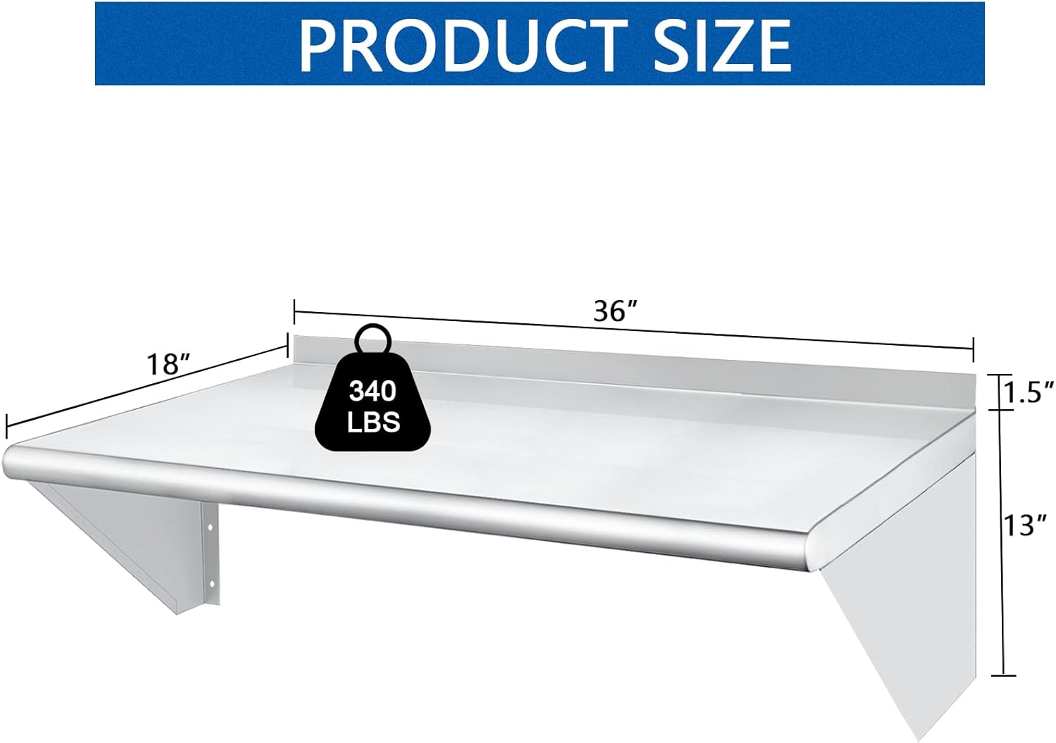 HARDURA 18 x 36 Stainless Steel Wall Shelf 340lb