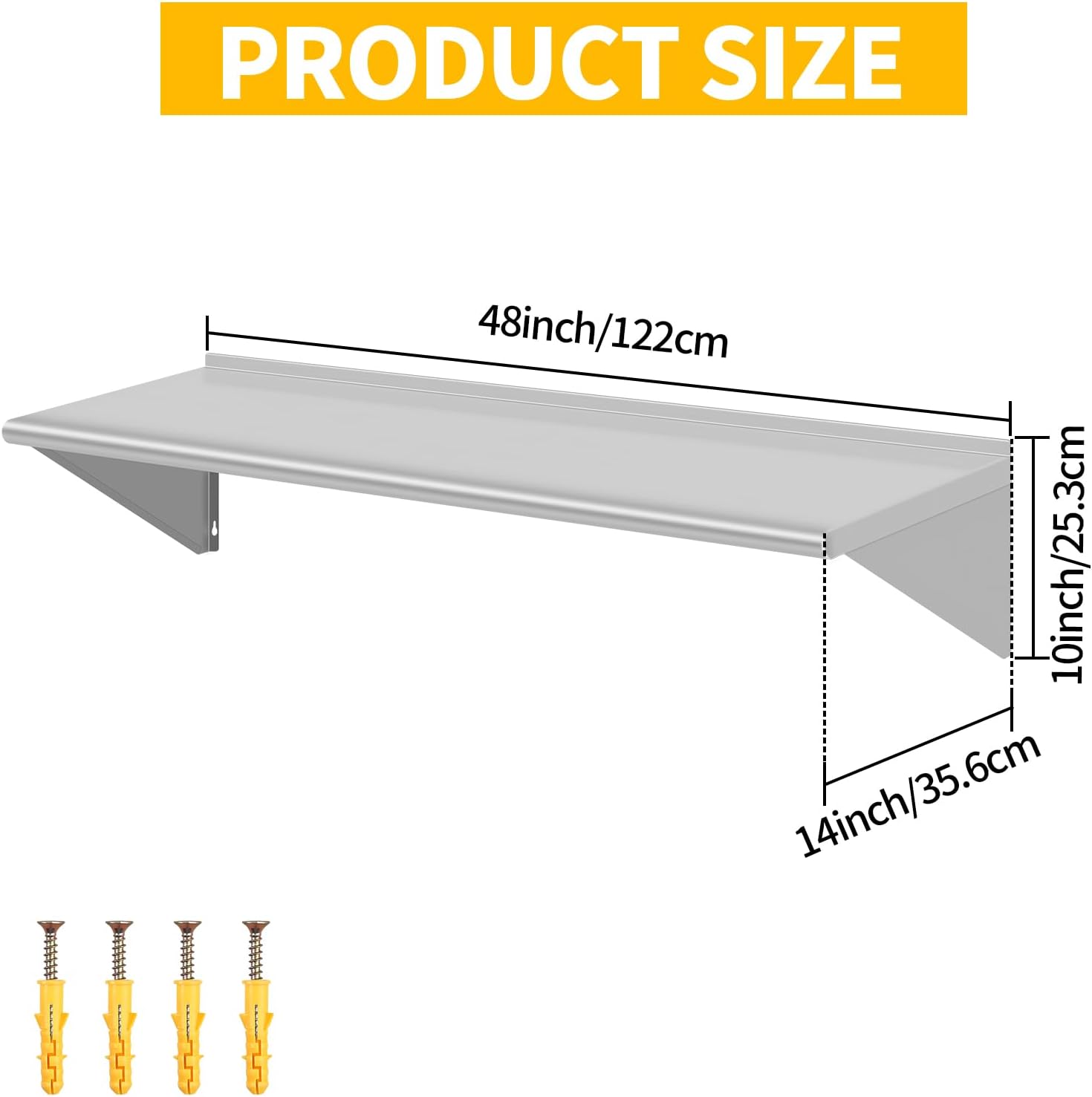 Stainless Steel Wall Shelf 14x48 Commercial Floating Shelving
