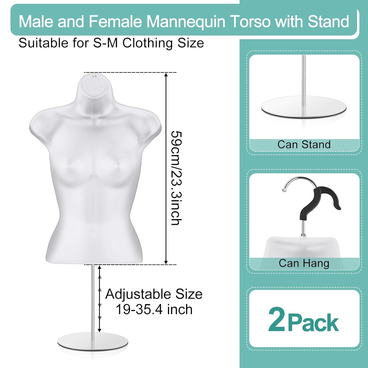 Geetery 2 Piece Female Mannequin Torso with Stand and Hanging Hook