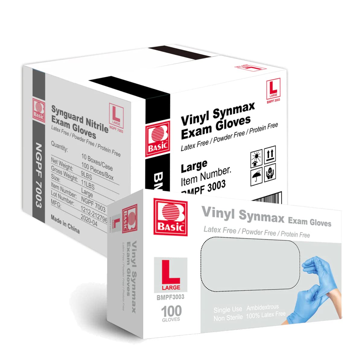 Basic Synmax Vinyl Blue Nitrile Exam Gloves - Latex-Free Powder-Free - Medium