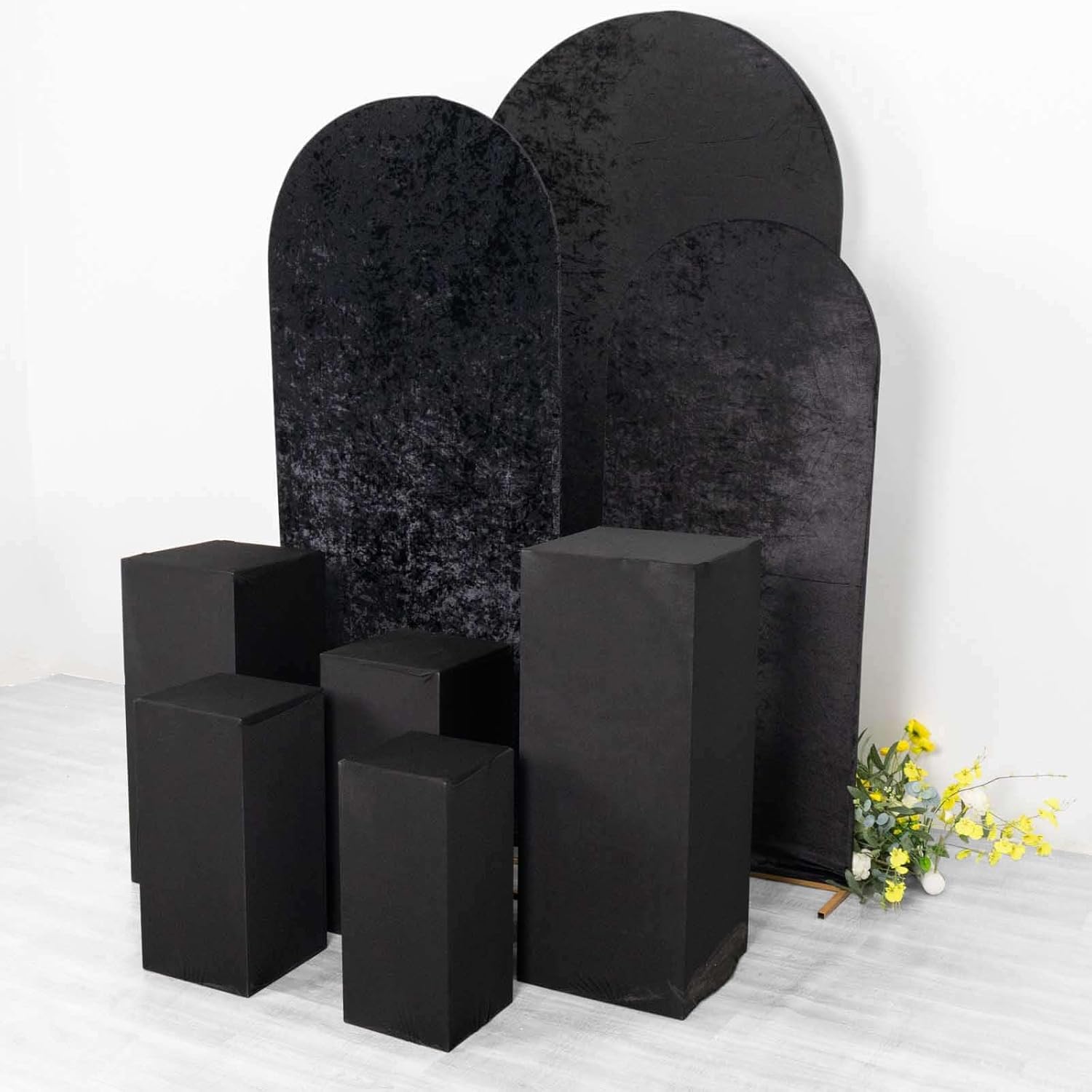 Tableclothsfactory Set of 5 Black Spandex Rectangular Display Box Covers