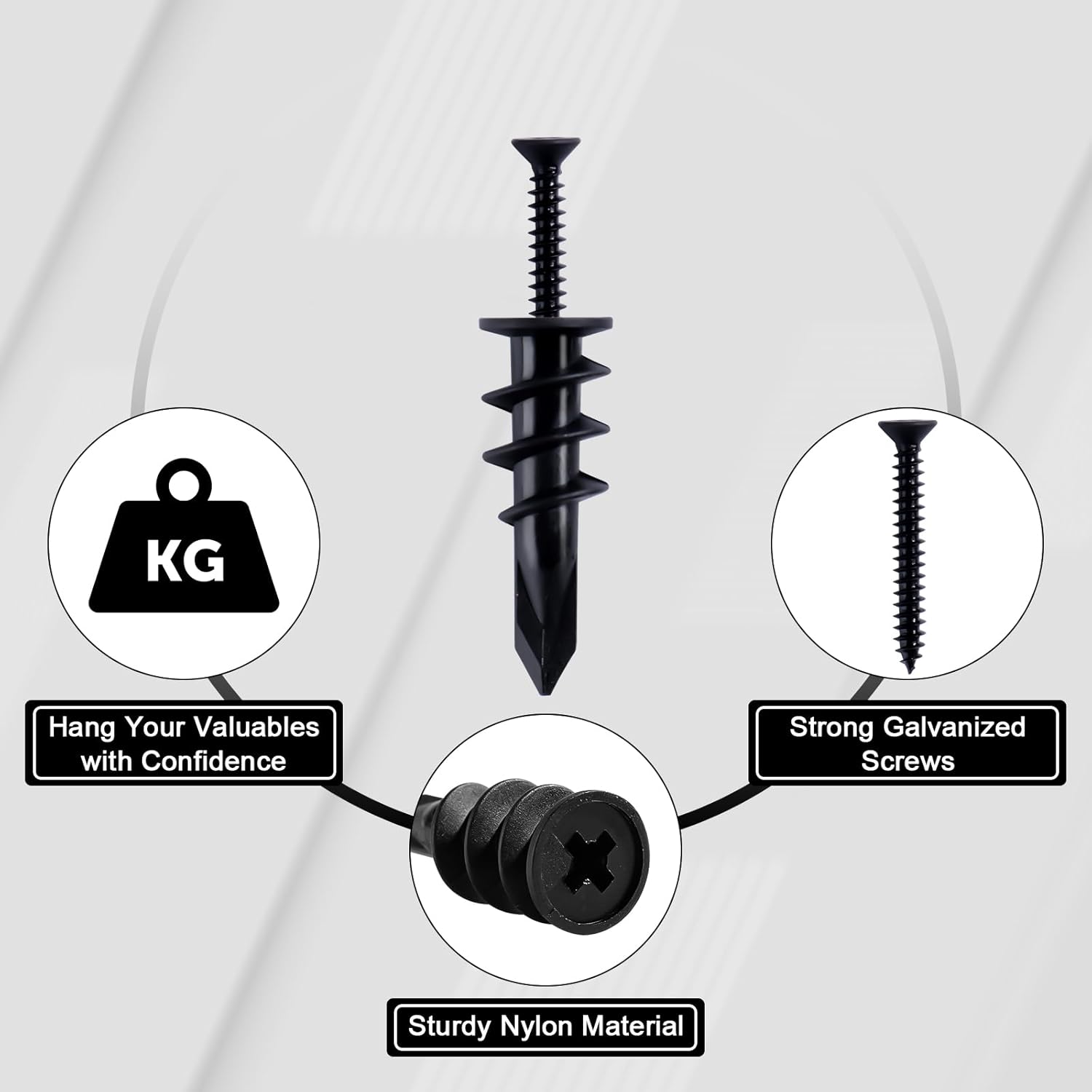 KURUI Black Self Drilling Drywall Anchors 140PC Heavy Duty Hanging Kit