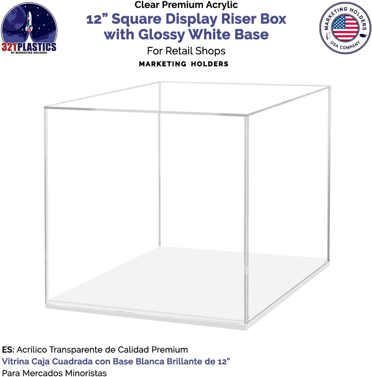 12 Inch Clear Acrylic Display Box with White Base