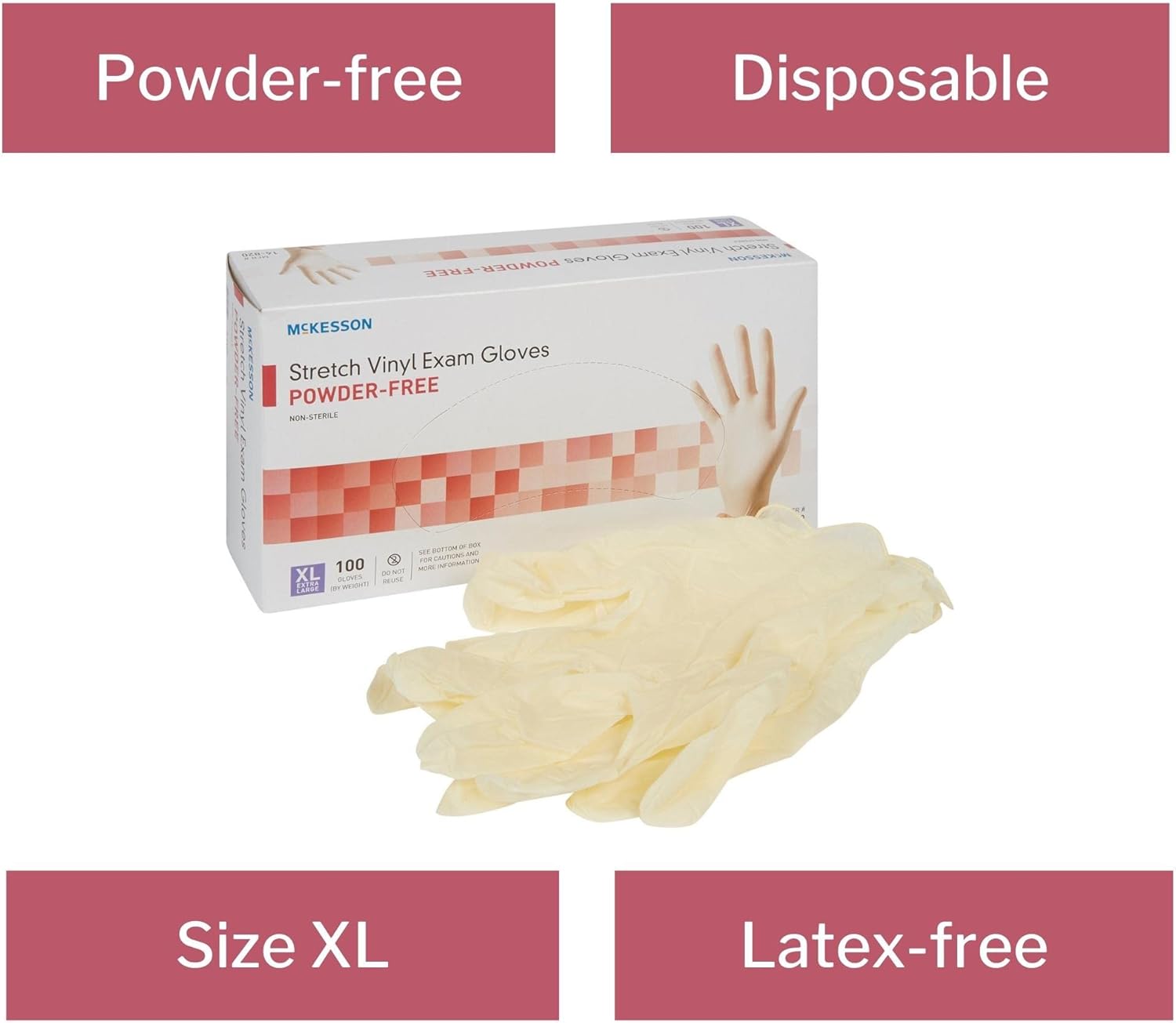 McKesson Stretch Vinyl Exam Gloves 100 Count 1 Box XL Size