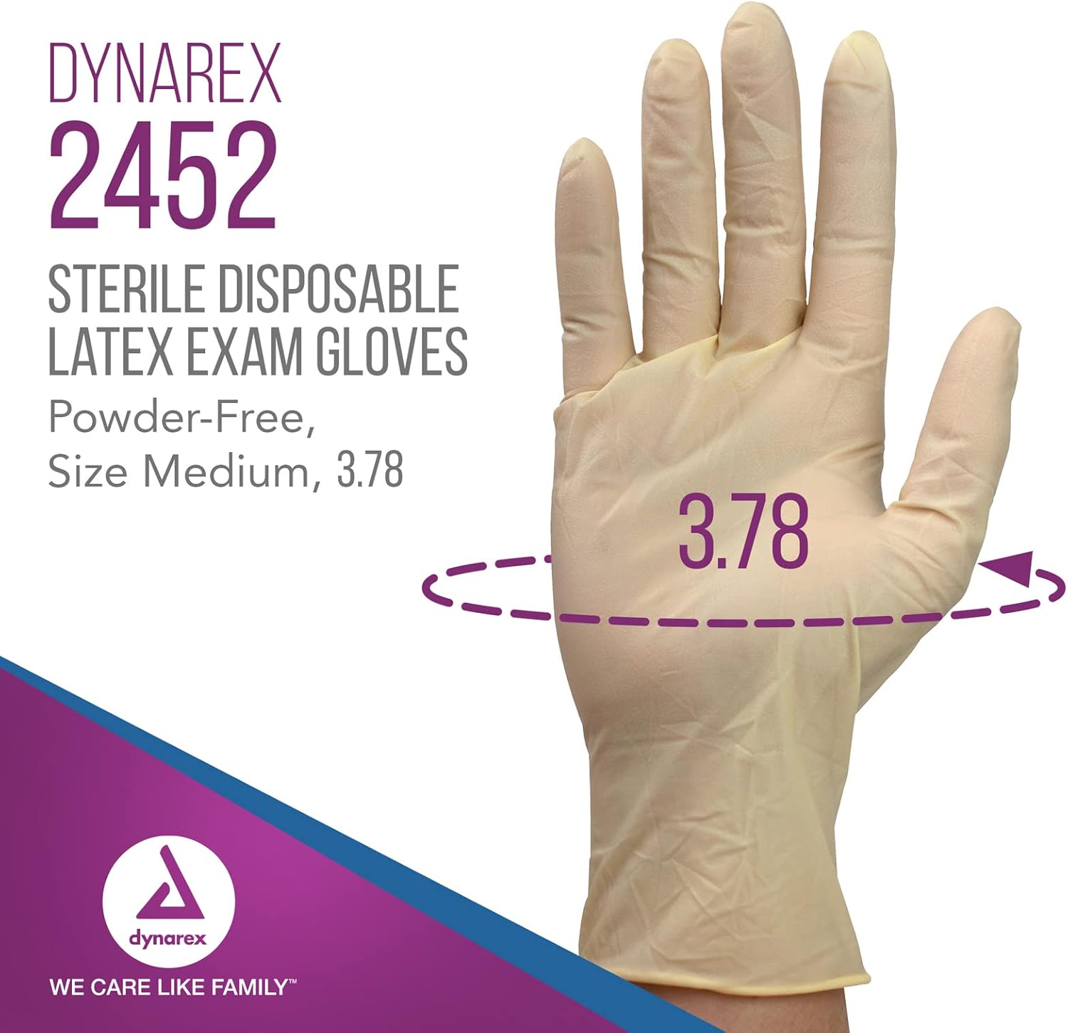Dynarex Powder-Free Sterile Latex Exam Gloves Medium 1 Case - 8 Boxes of 50 Pairs