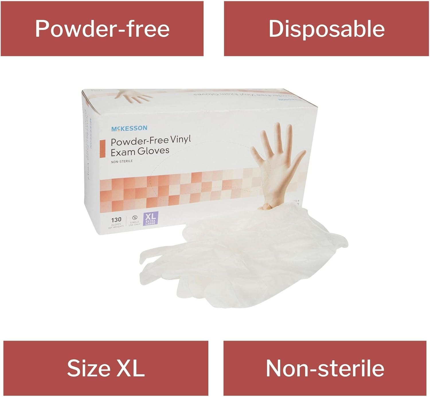 McKesson Vinyl Exam Gloves XL 130 Count 1 Box