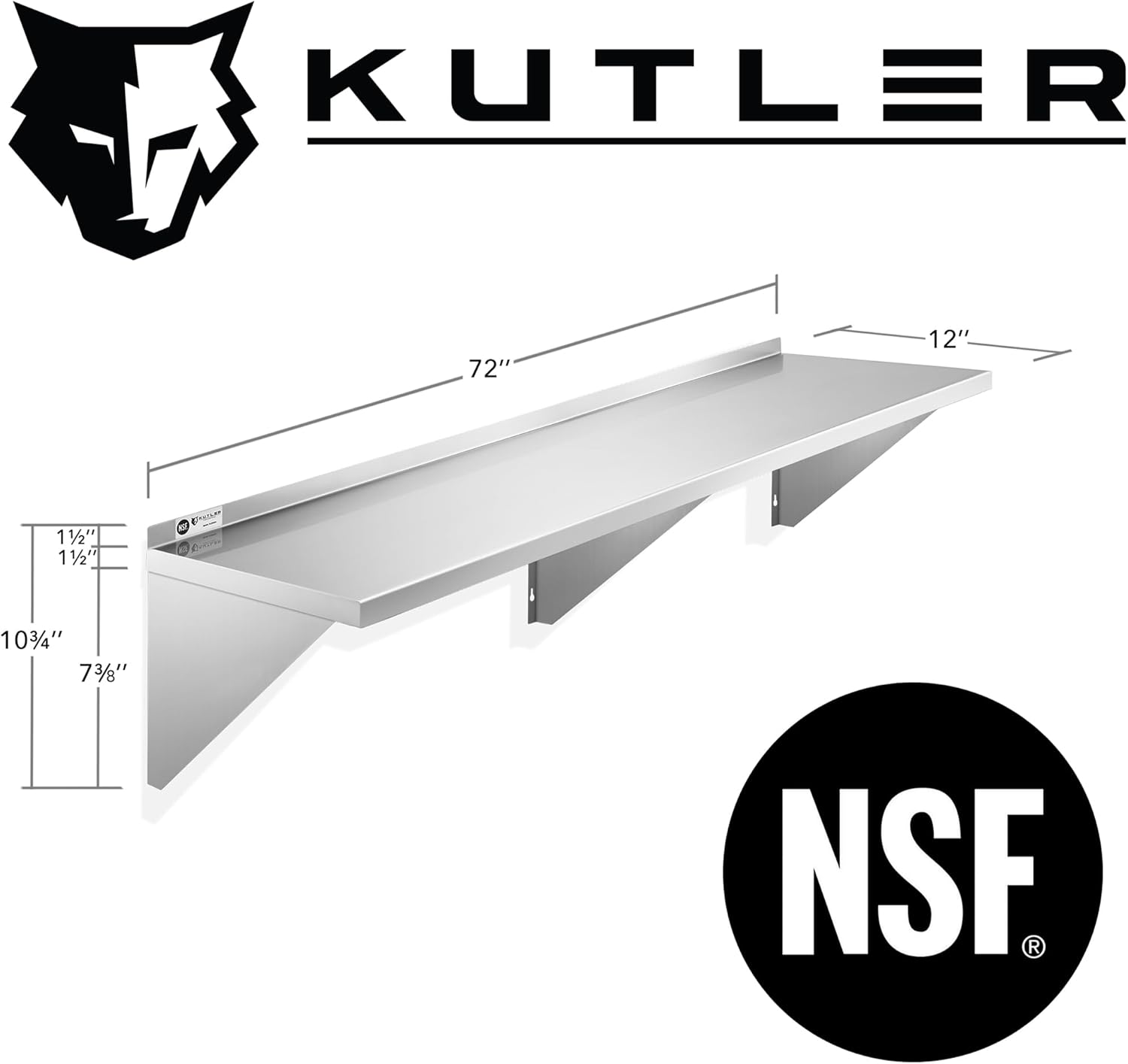 KUTLER Stainless Steel Shelf 12x72 Wall Mount