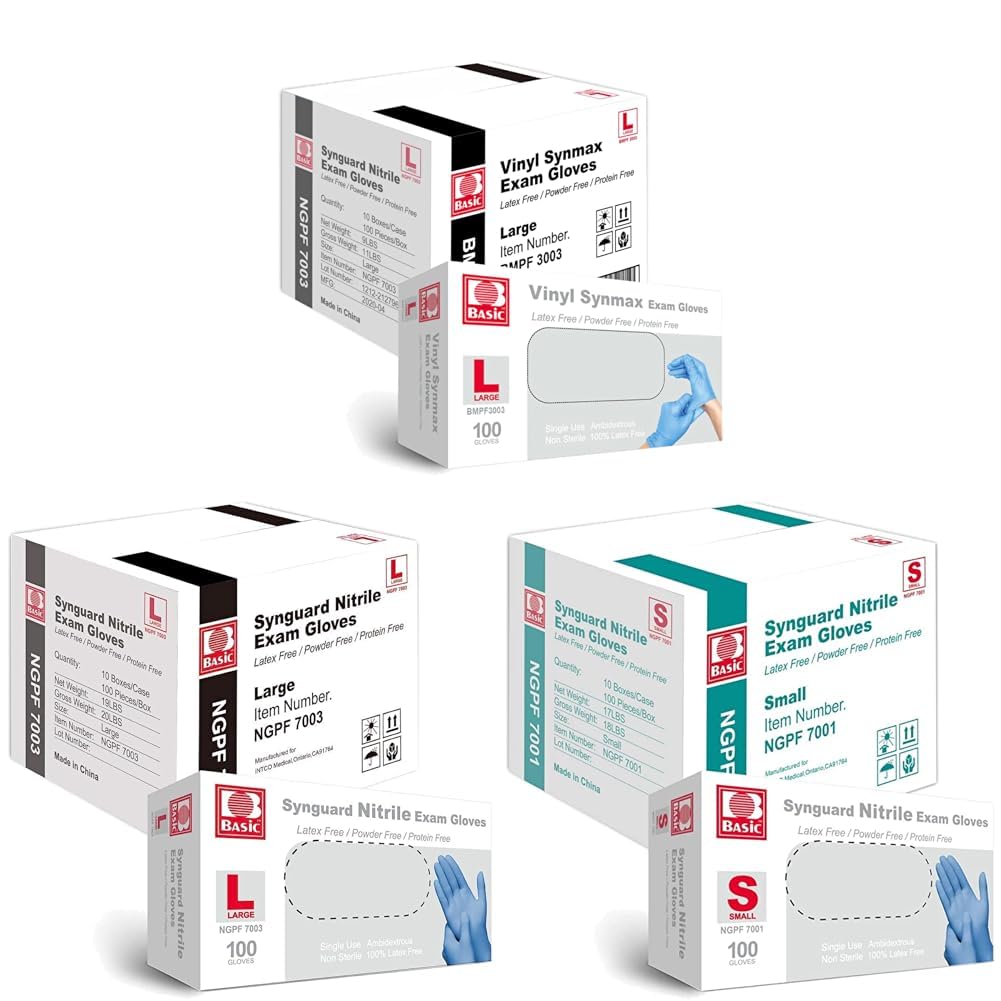 Basic Medical Vinyl Nitrile Exam Gloves - 1000 PCS Small