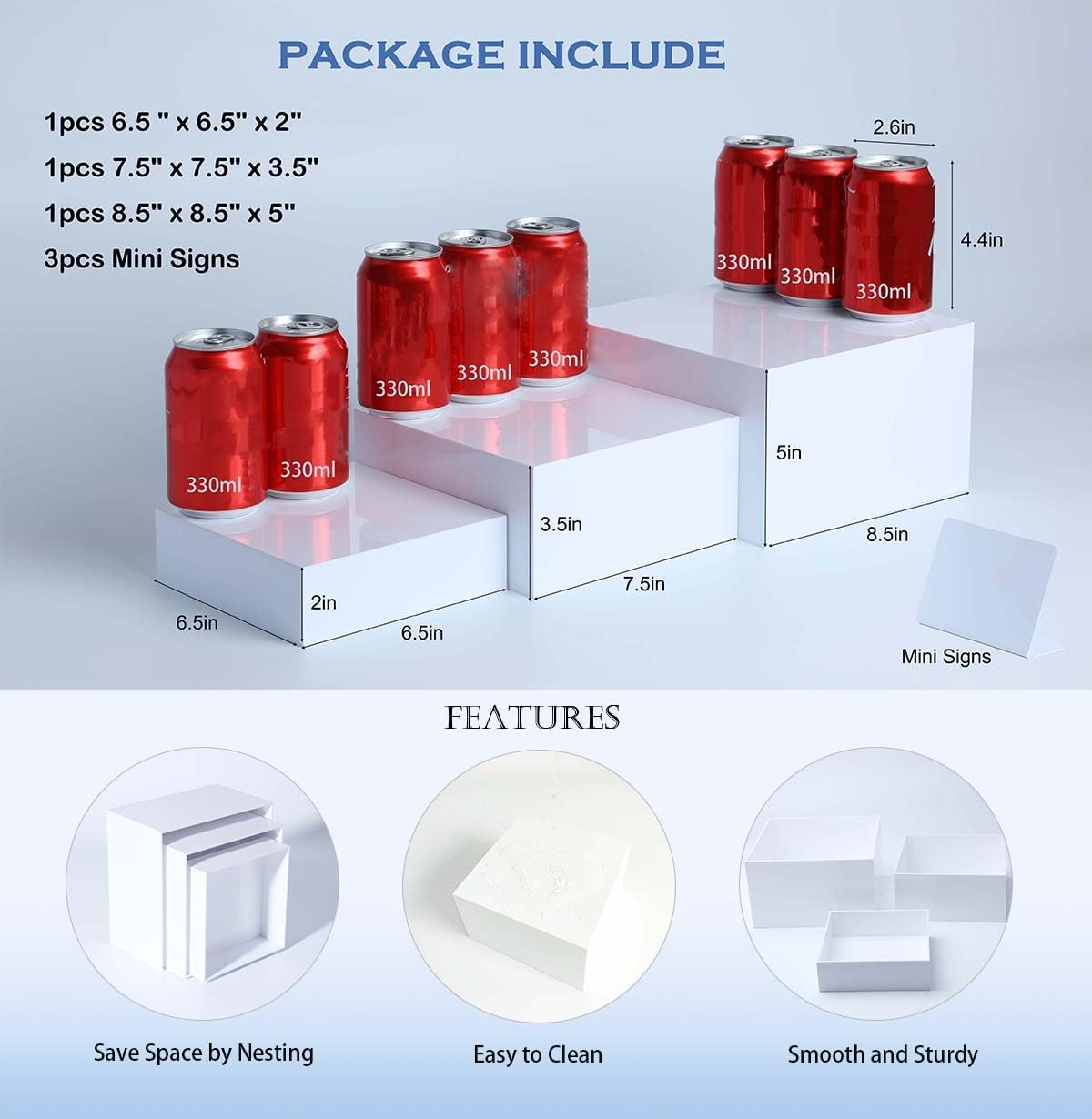 3PCS White Acrylic Buffet Risers Display Set