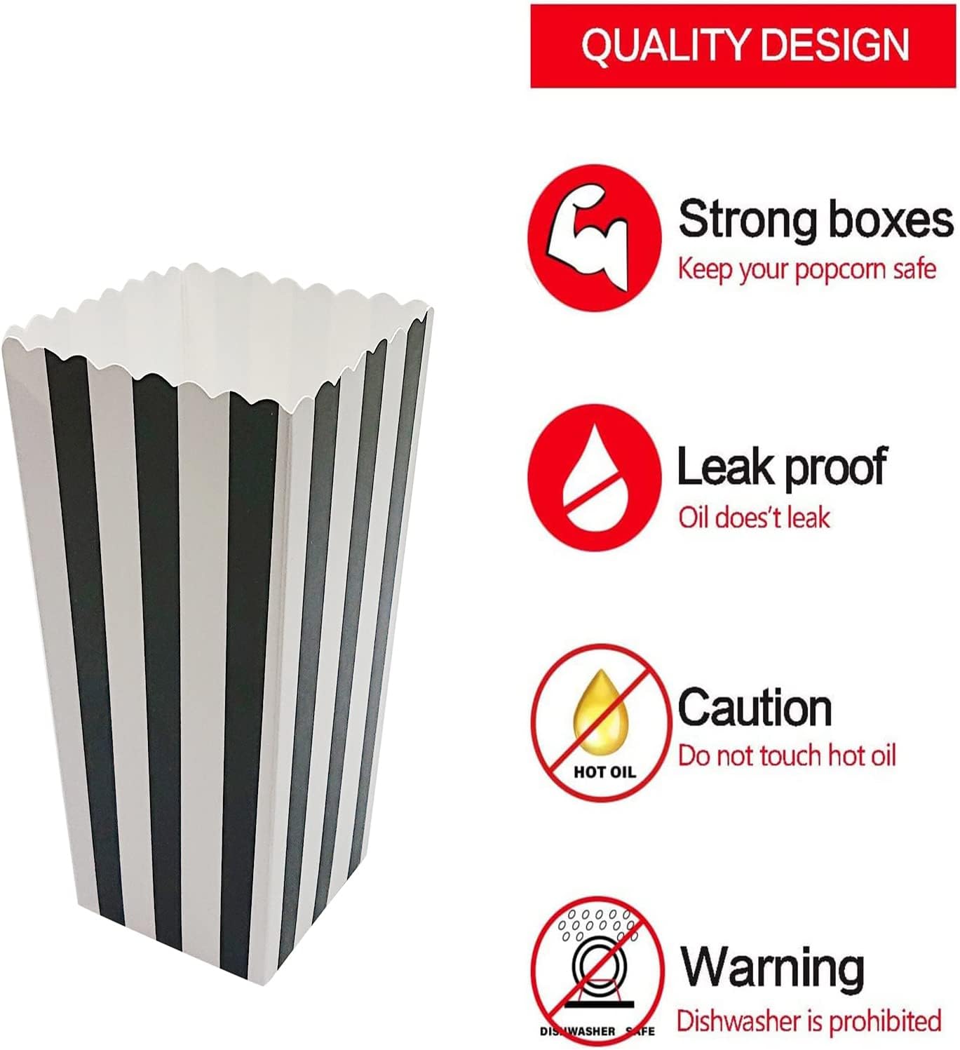 36 Pcs Popcorn Boxes with White and Black Stripes