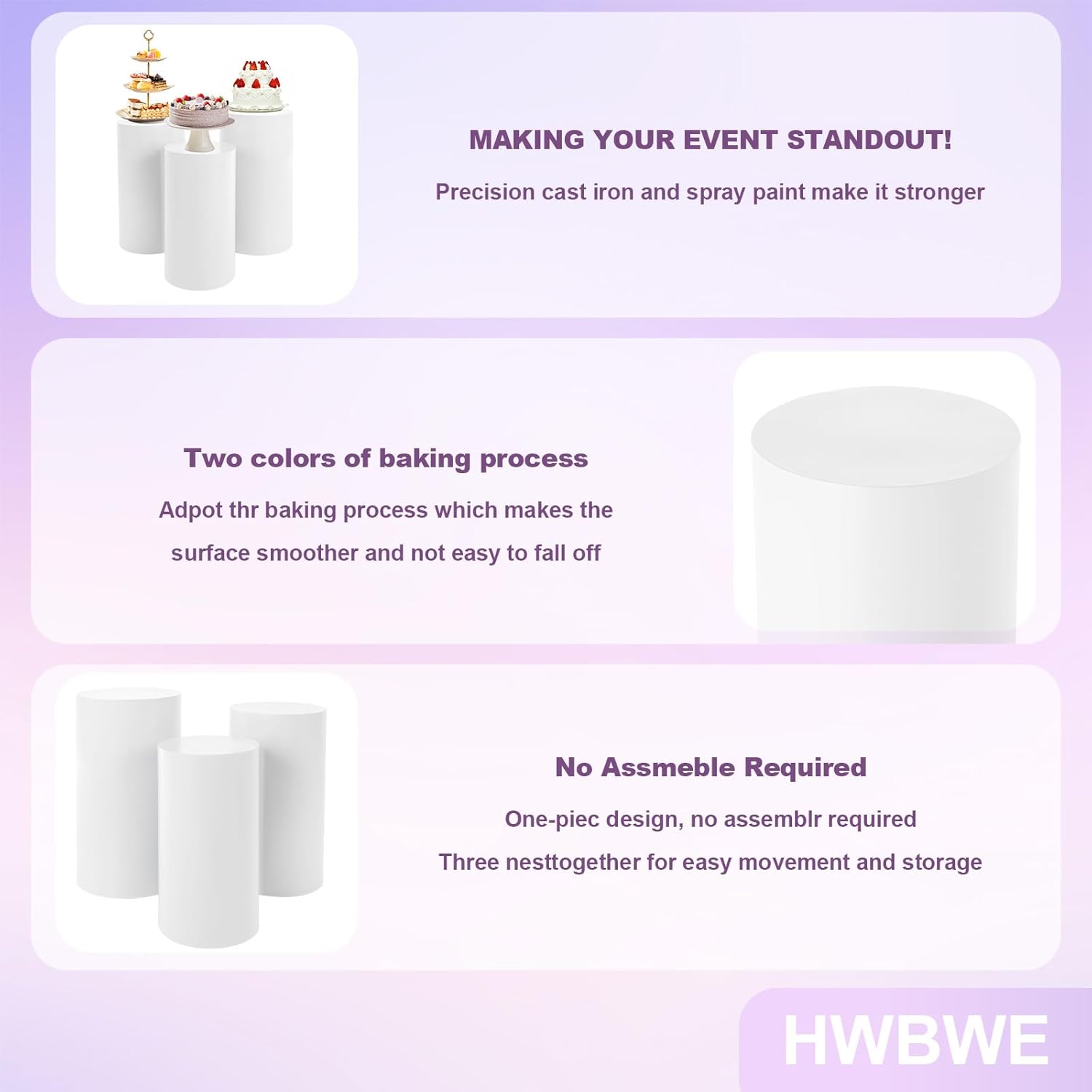 3 Pcs Cylinder Stands for Party Decor and Cake Displays