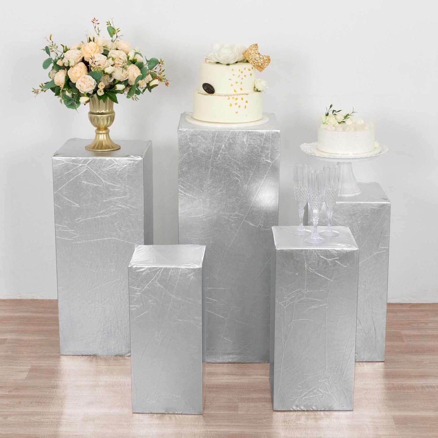 Efavormart Set of 5 Silver Metallic Spandex Display Box Covers