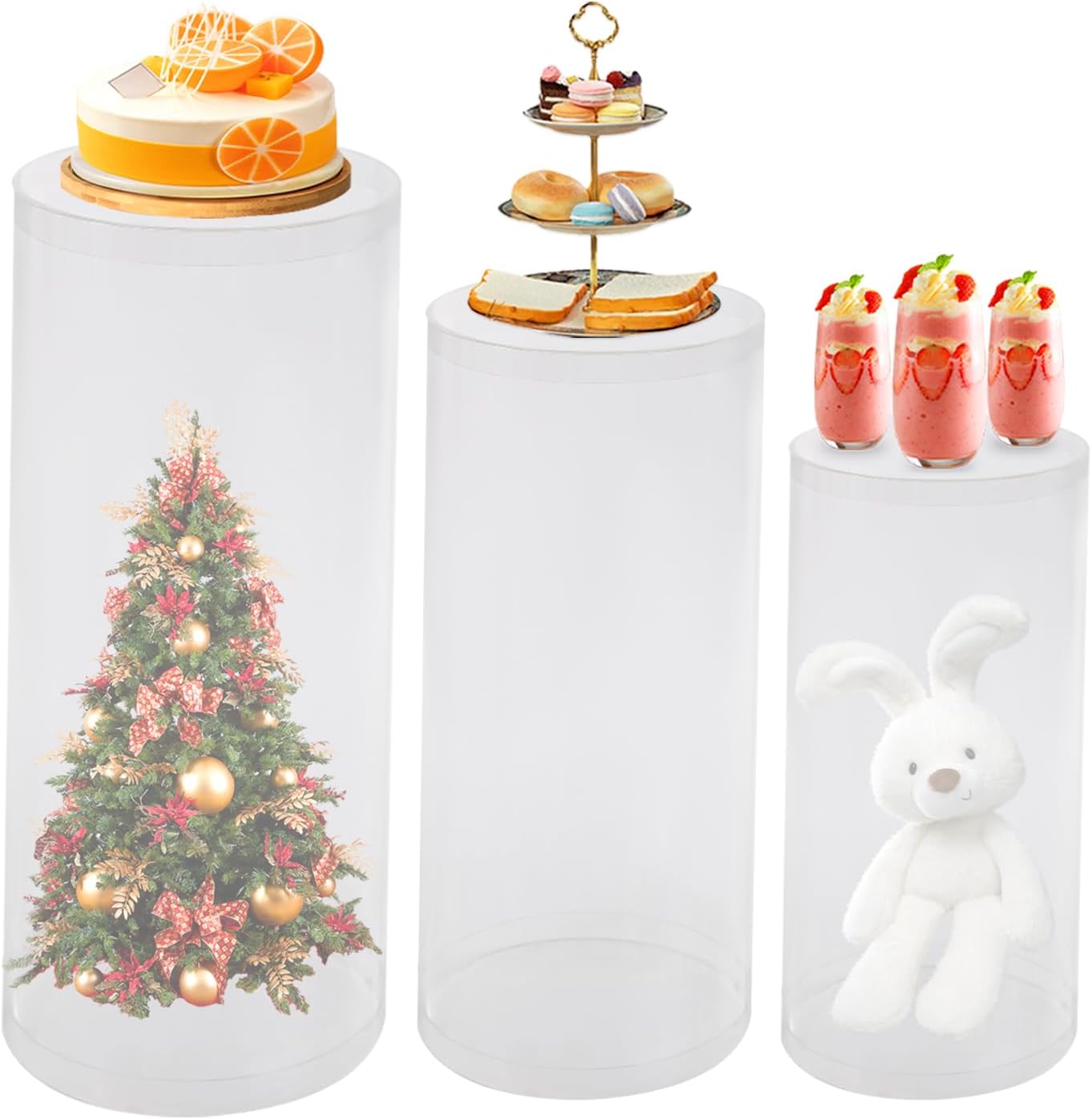 3PCS Clear Cylinder Display Stands for Parties
