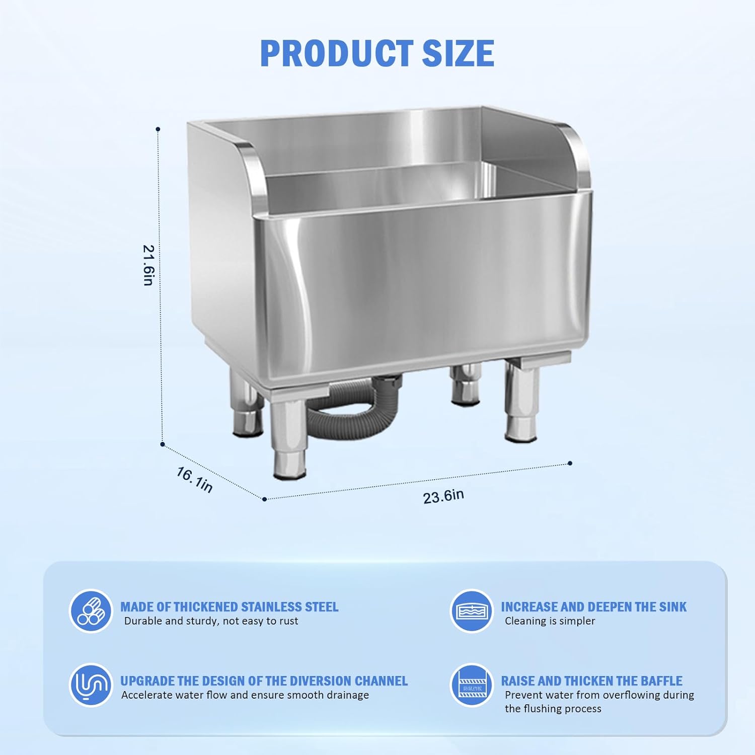 Commercial Floor Mop Sink Stainless Steel Cleaning Basin Vertical Sewage Tank for Laundry and Industrial Use