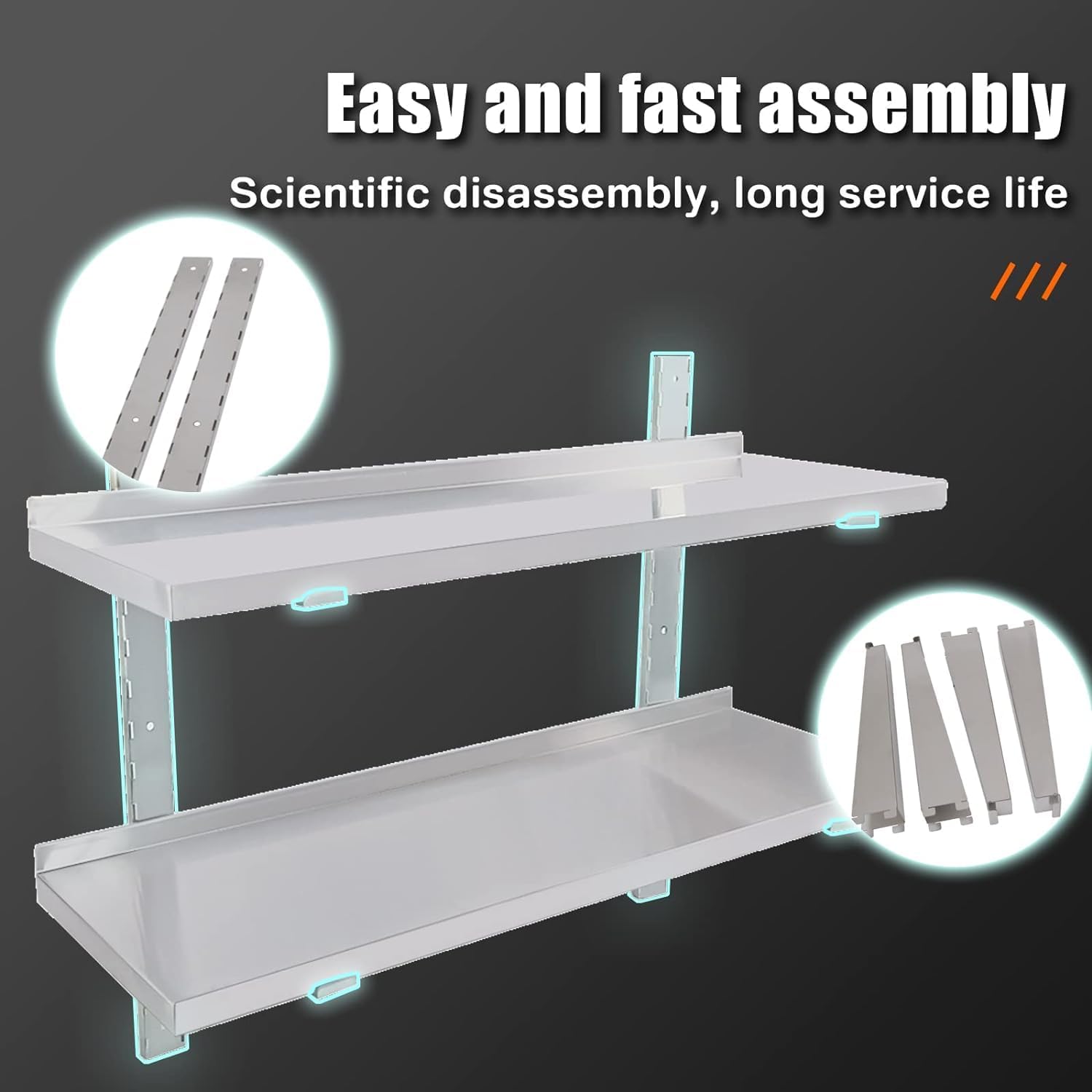 DULNICE Stainless Steel Shelf 394 x 126 Commercial Floating Wall Shelf with Brackets 154lbs Capacity