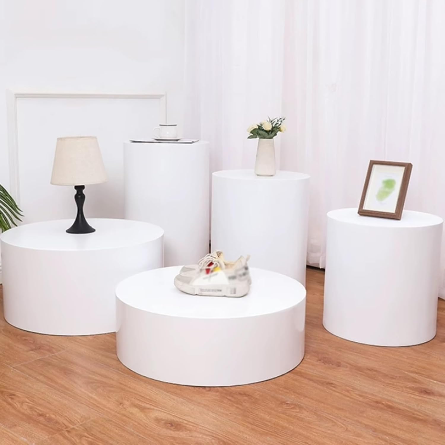Round Cylinder Pedestal Stand for Display Black 40cm