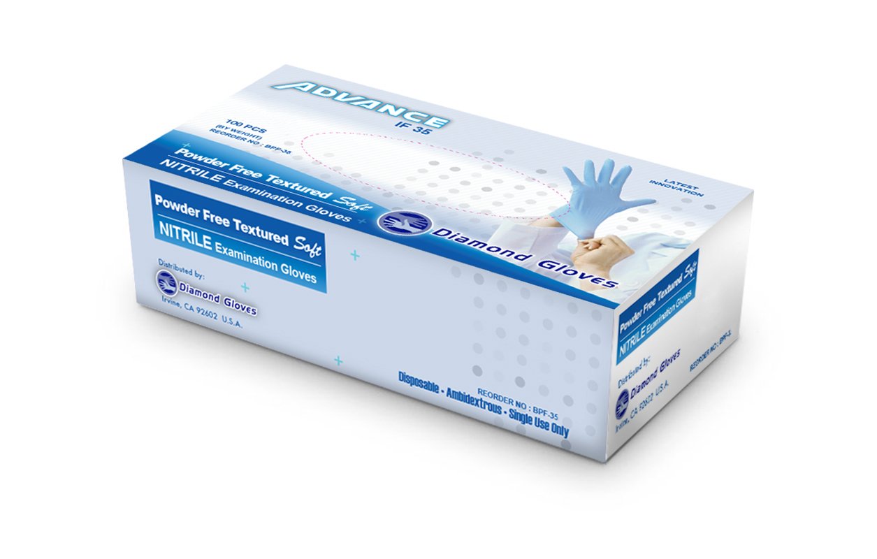 Diamond Gloves Nitrile Exam Powder Free Gloves 1000pcs Case