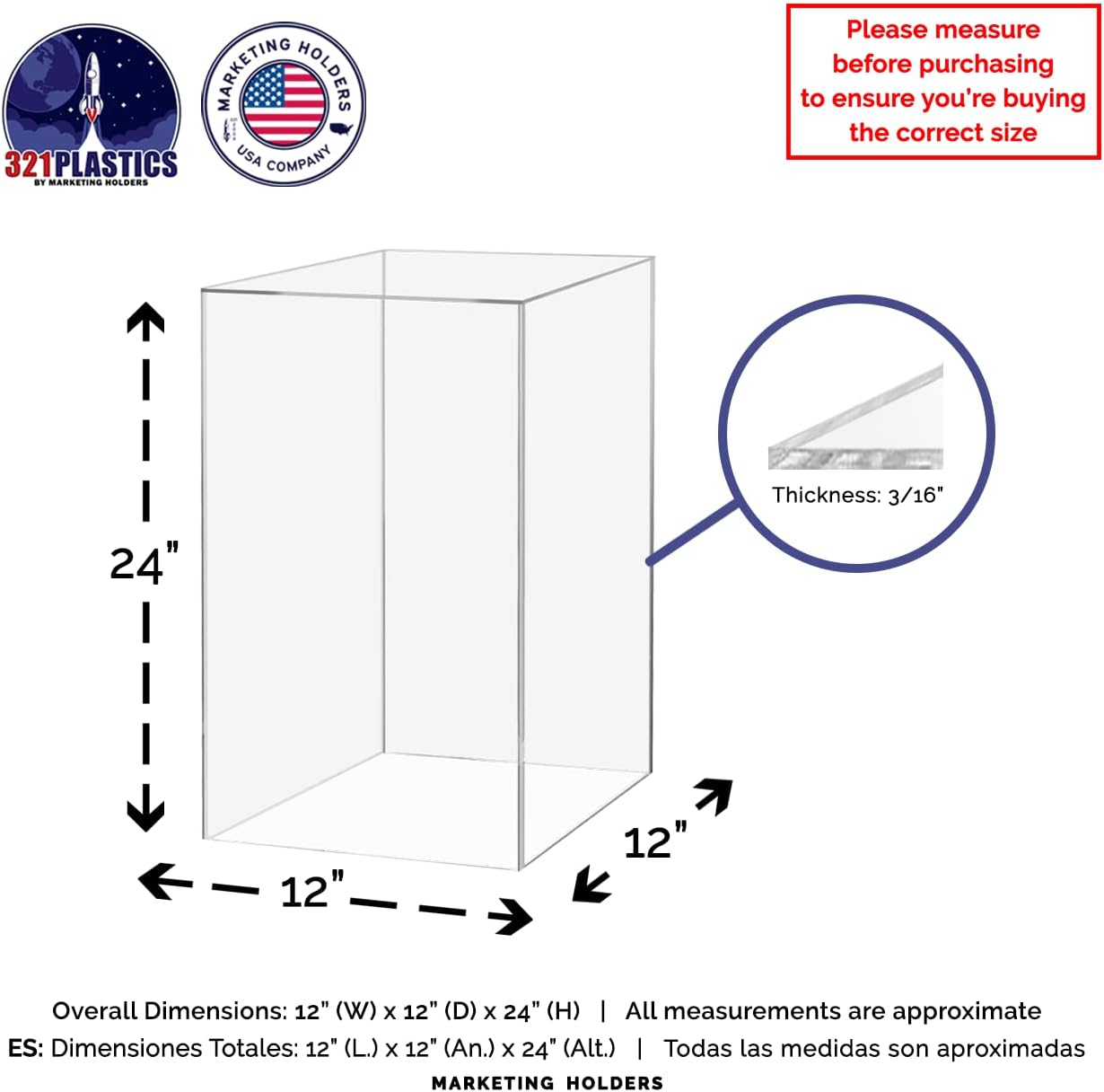 Marketing Holders Acrylic Display Riser Box 12x12x24