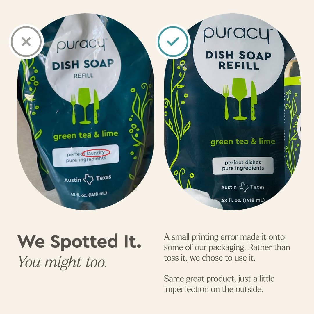Puracy Natural Dish Soap Refill 48 Fl Oz Green Tea Lime
