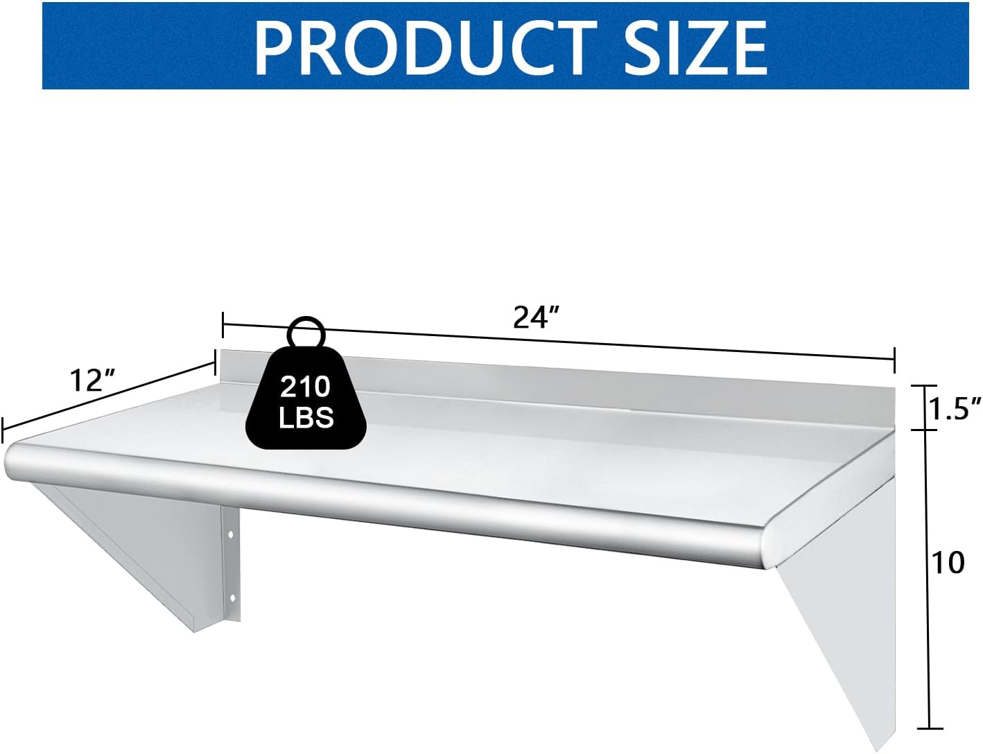 HARDURA 12x24 Stainless Steel Wall Shelf 210lb