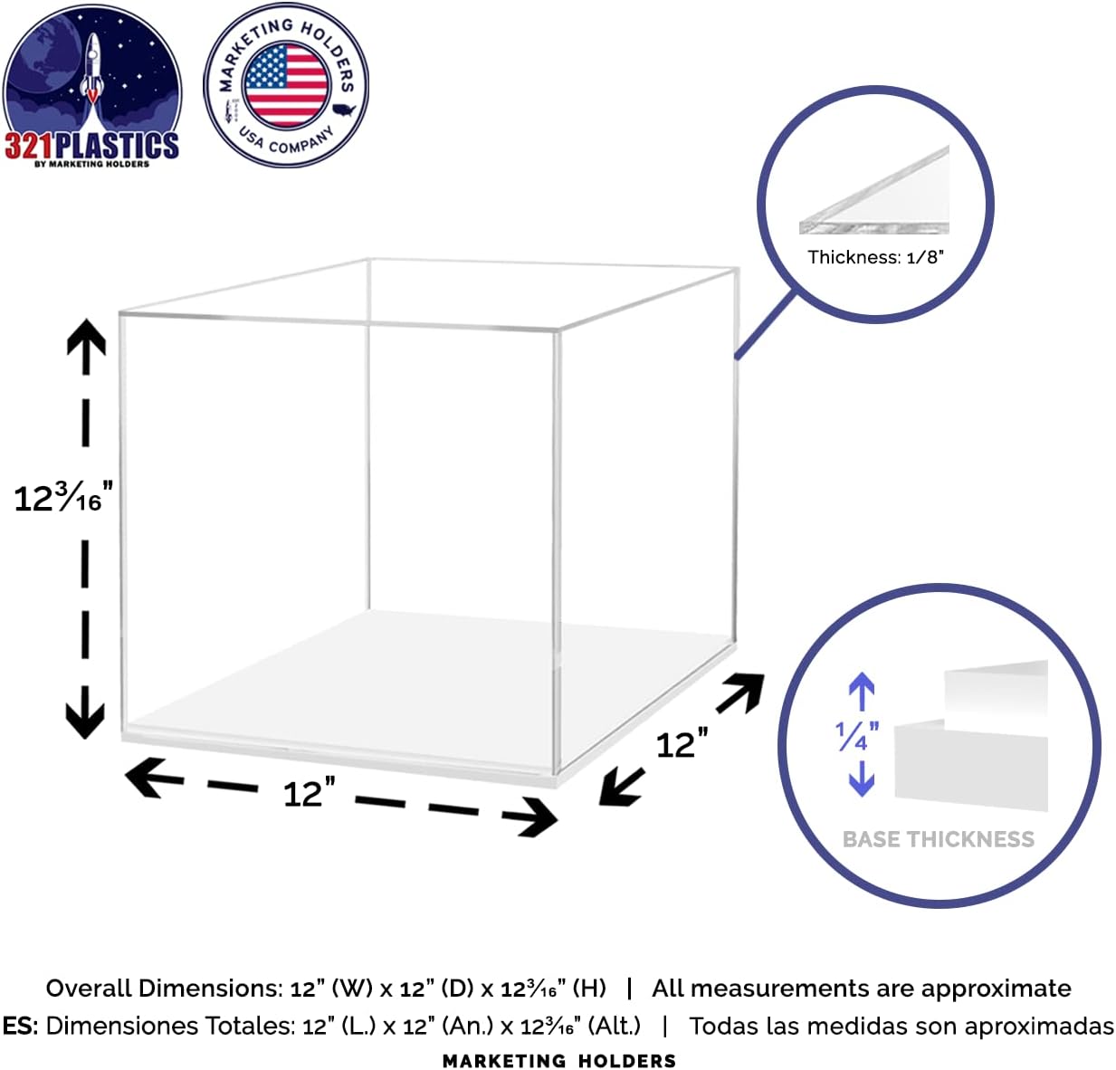 12 Inch Clear Acrylic Display Box with White Base