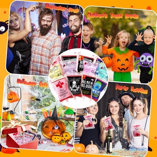 40 Pcs Halloween Blood Bags for Drinks Reusable with Funnel