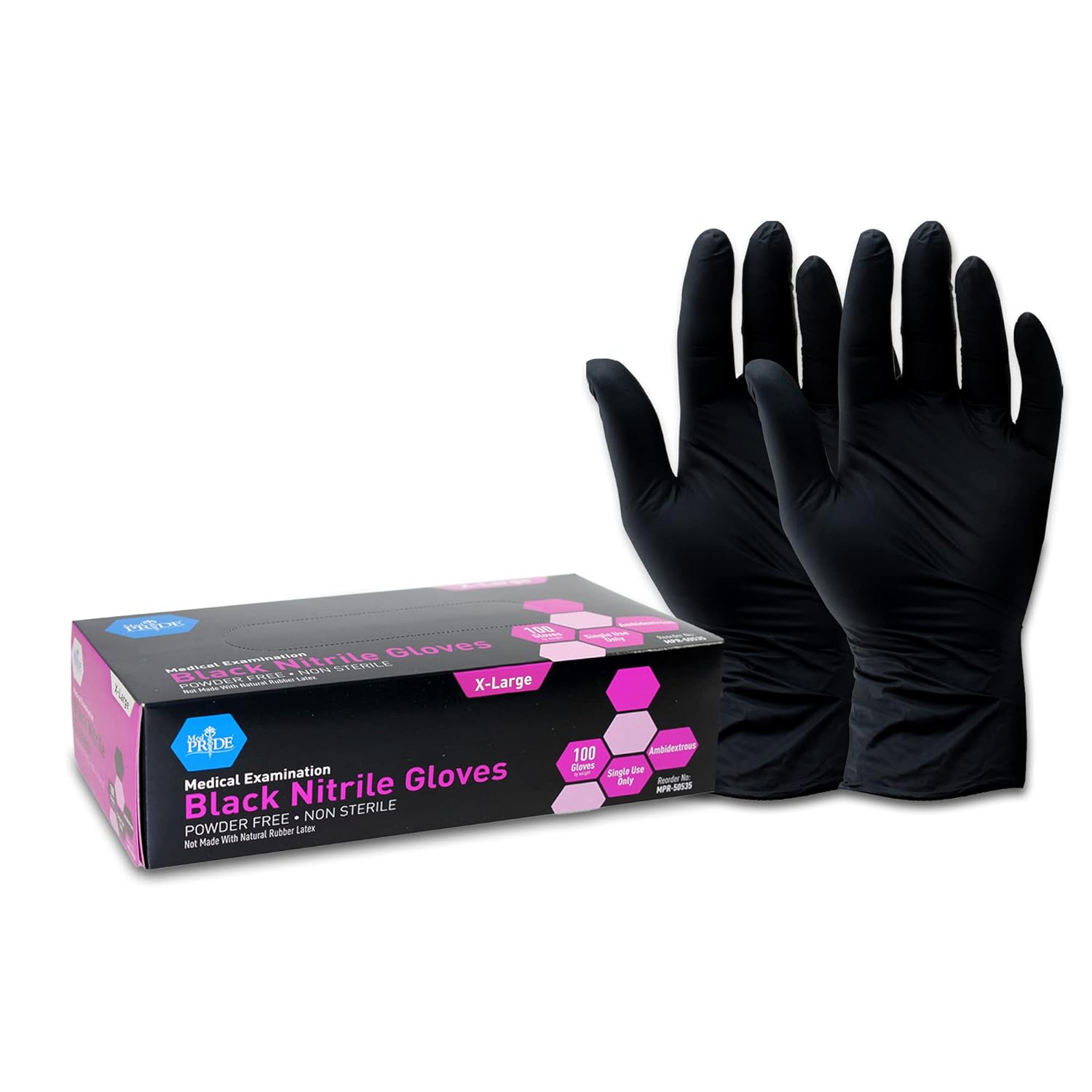 MED PRIDE Black Nitrile Exam Gloves 100 Count X-Large