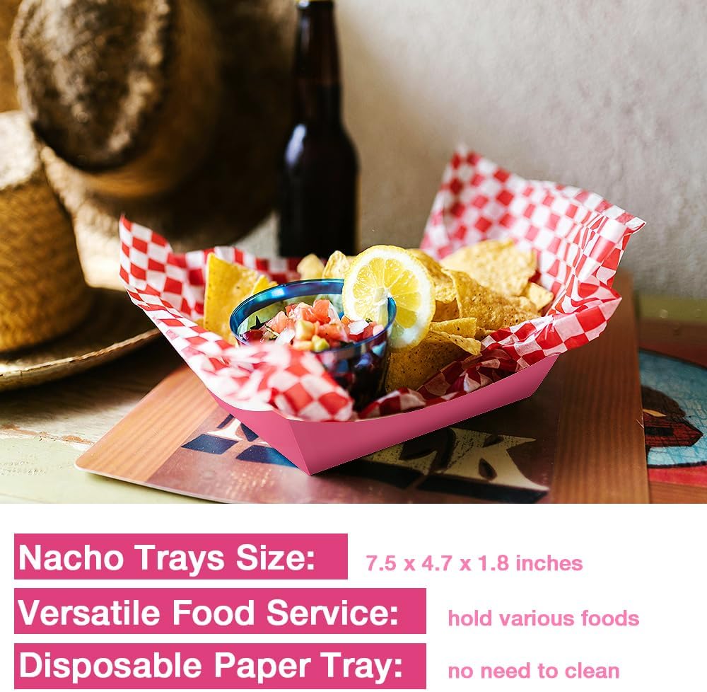 100 Pack 3LB Paper Food Trays with Pink Color