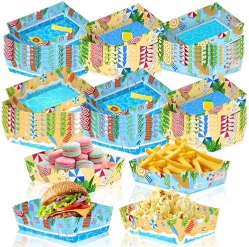 24 Pcs Hawaiian Style Paper Food Plates for Summer Pool Parties