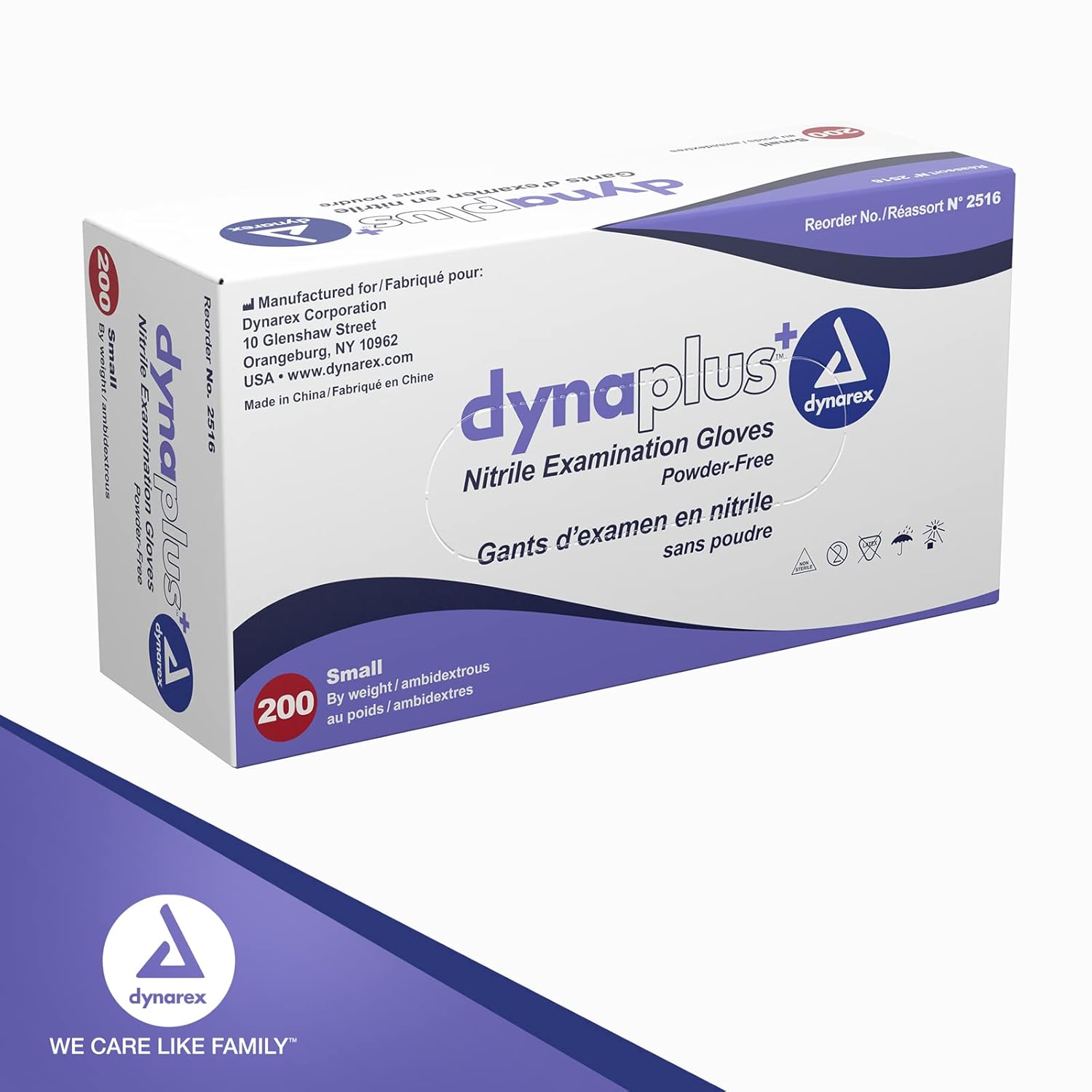Dynarex DynaPlus Nitrile Exam Gloves 200 Per Box Blue Small Powder-Free Latex-Free