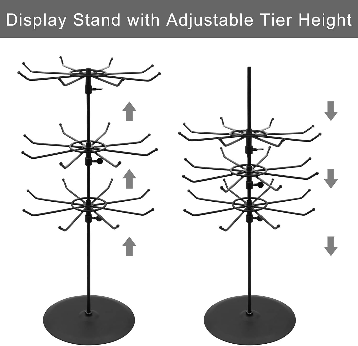 Medium Duty Adjustable Three Tier Counter Top Spinner Display Stand Black