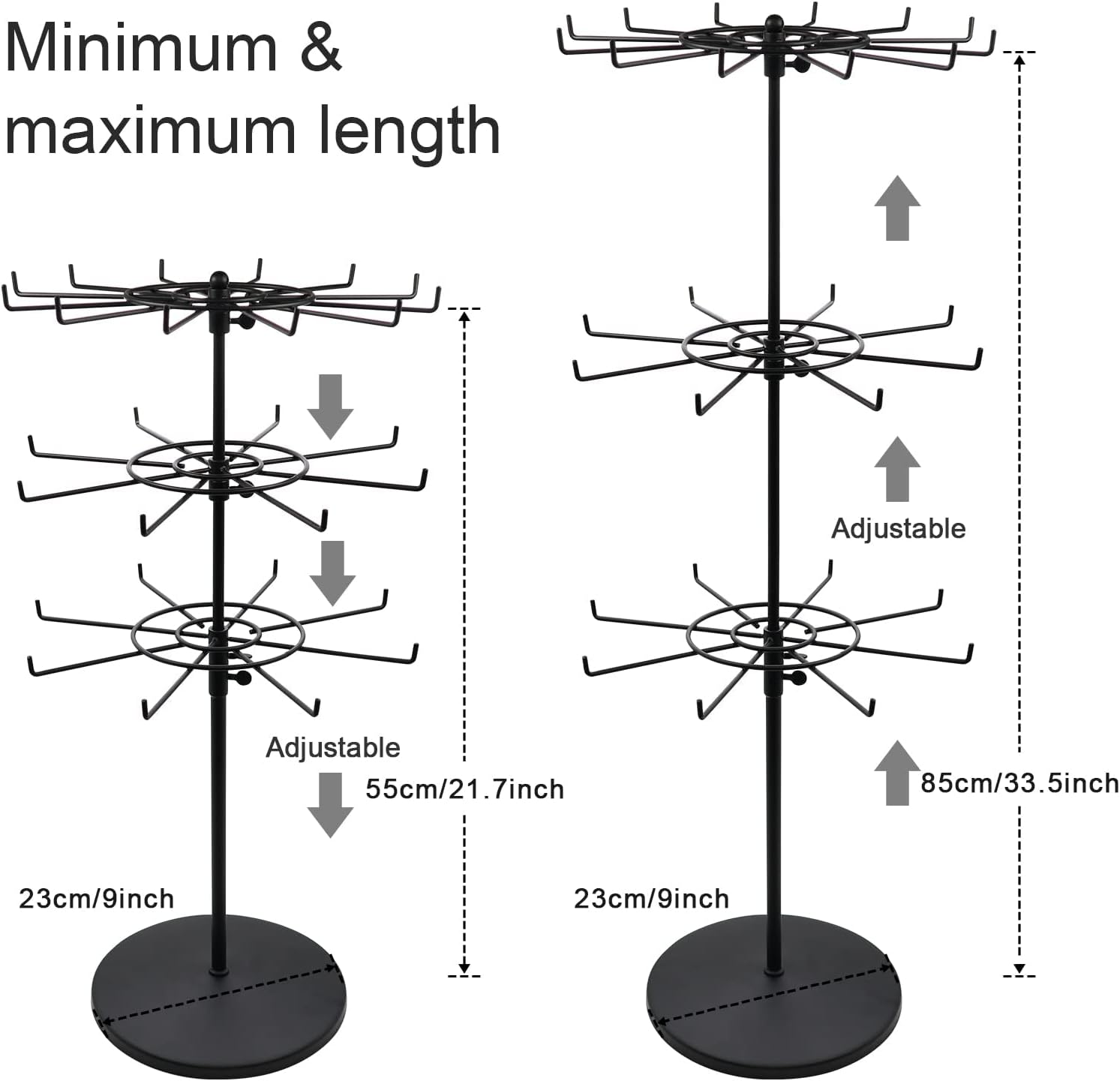 Heavy Duty Adjustable Three Tier Counter Top Spinner Display Stand Black