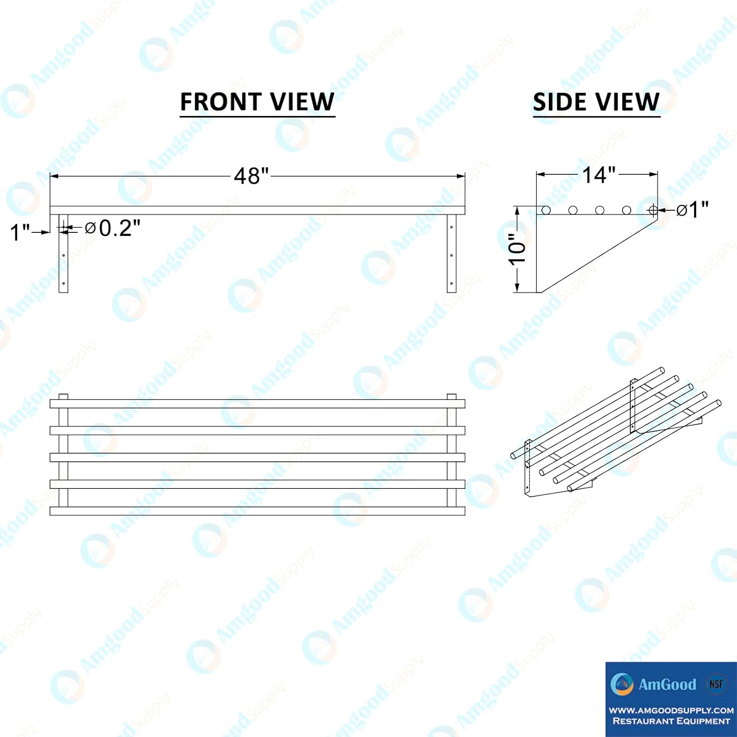 AmGood 14 in x 48 in NSF Stainless Steel Wall Shelf