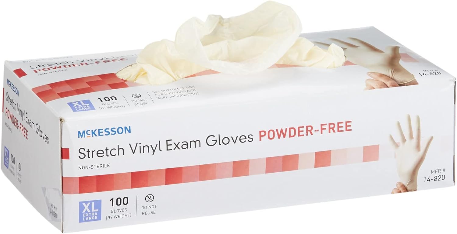 McKesson Stretch Vinyl Exam Gloves 100 Count 1 Box XL Size