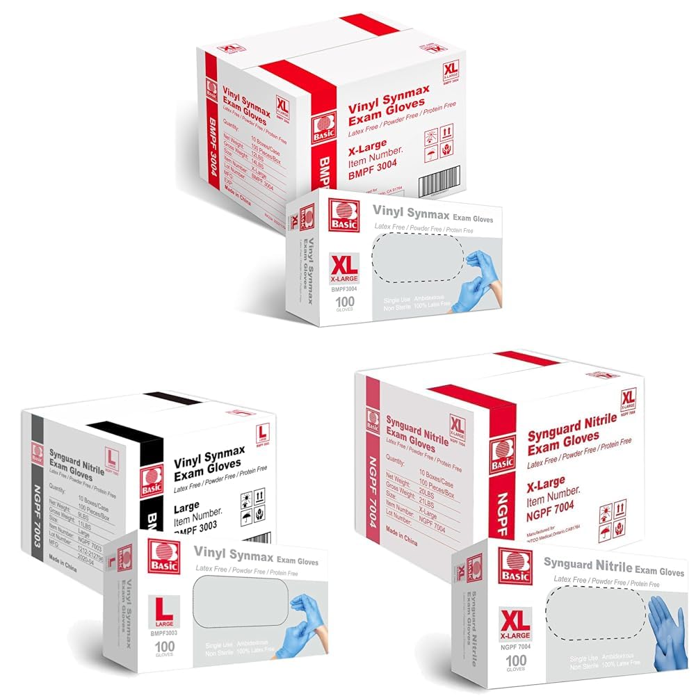 Basic Synmax Vinyl Exam Gloves - Latex-Free and Powder-Free - Xtra Large Case of 1000