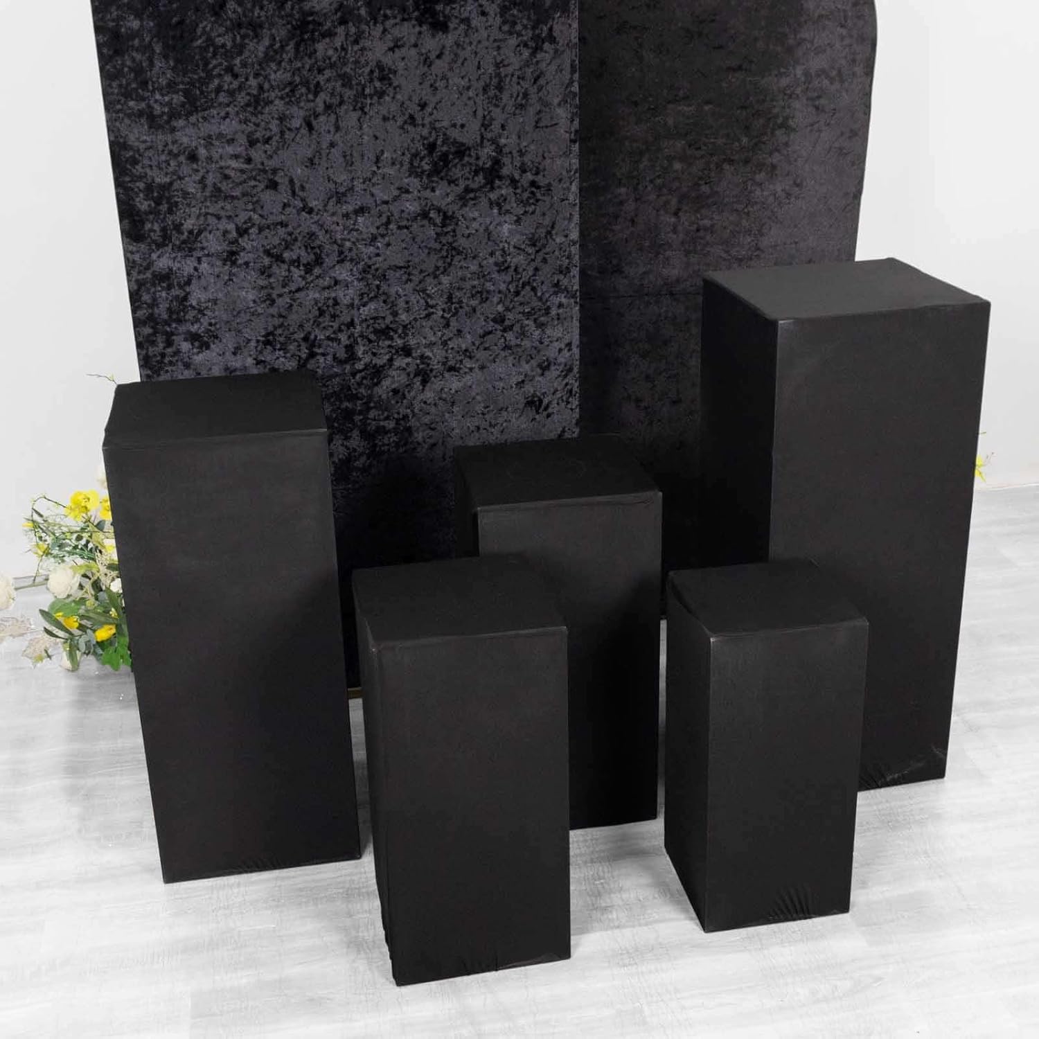 Tableclothsfactory Set of 5 Black Spandex Rectangular Display Box Covers