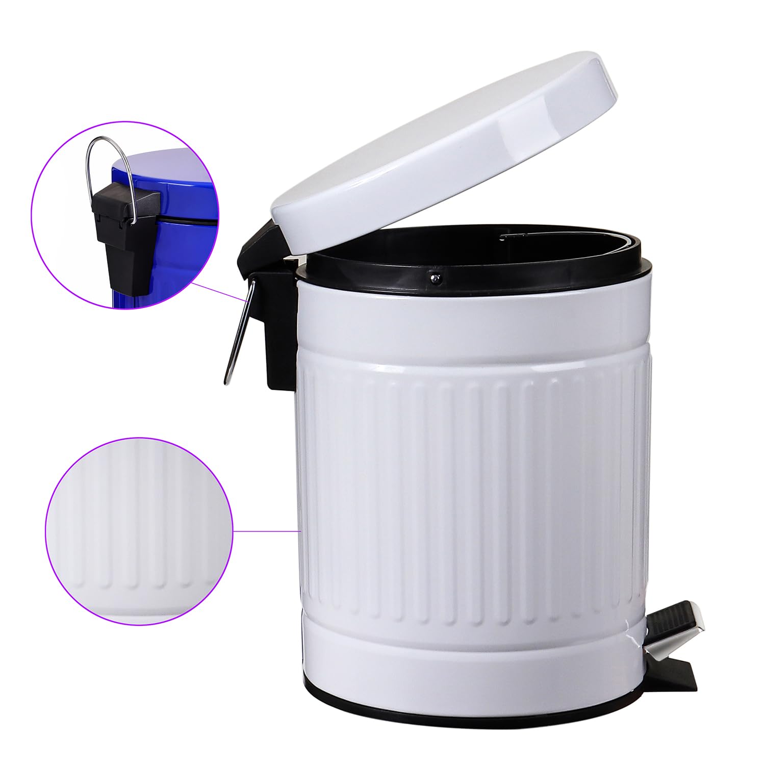 5L Round Step Trash Can with LidMini Metal Wastebasket for Home Office Car