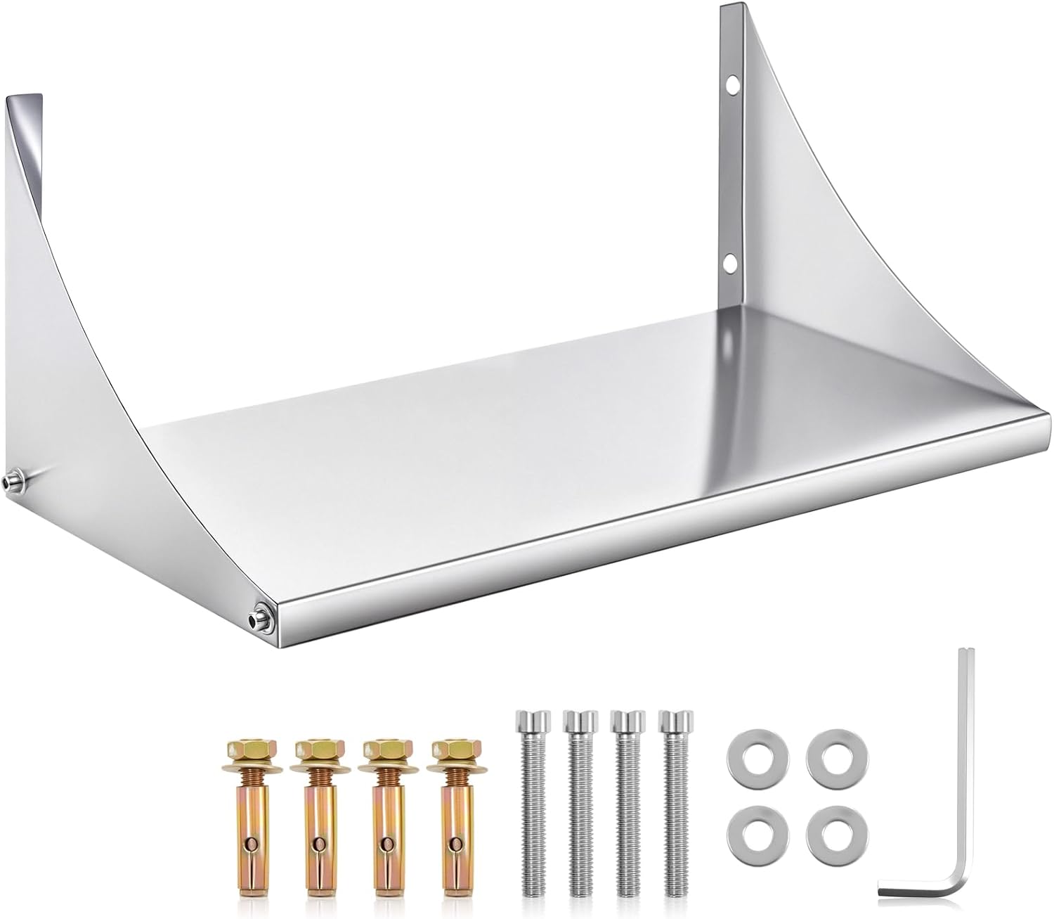 Blulu Stainless Steel Wall Shelf with Side Guards 24x12 Inch Heavy Duty Commercial Kitchen Storage Rack