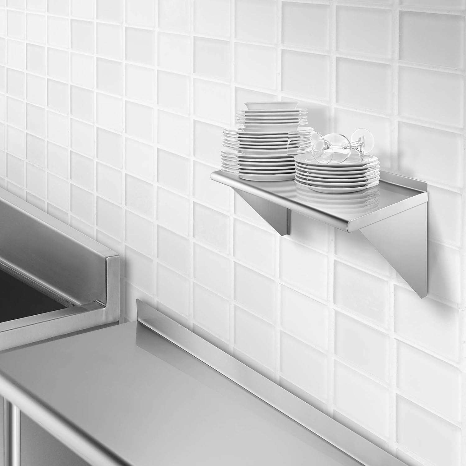 GRIDMANN 12x24 Inch Stainless Steel Wall Shelf with Backsplash