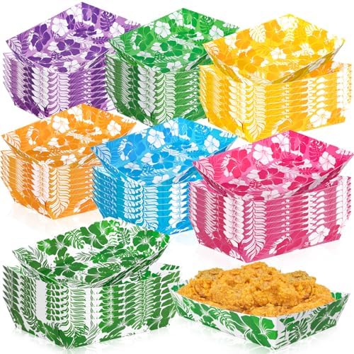 50pcs Hibiscus Luau Party Food Trays - Aloha Themed Disposable Serving Supplies