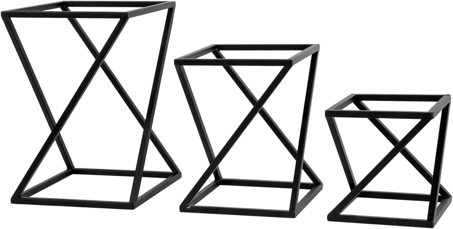 MyGift Twisting Geometric Matte Black Metal Pizza Riser Racks Set of 3