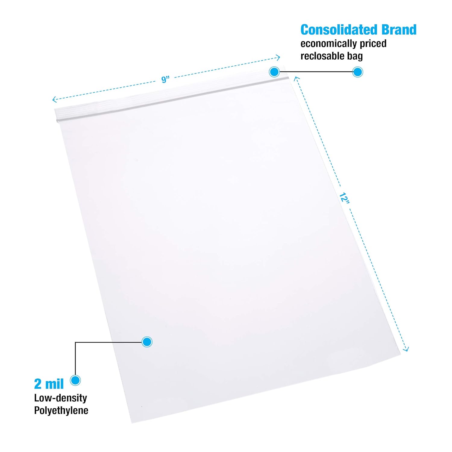 LK Packaging 9x12 Inch 2 Mil Zipper Bag 1000 Count