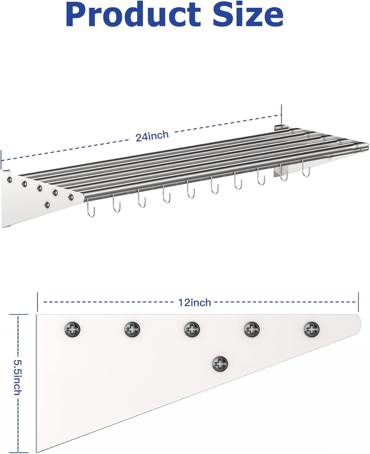 EcoExplorer Stainless Steel Wall Shelf with 10 Hooks