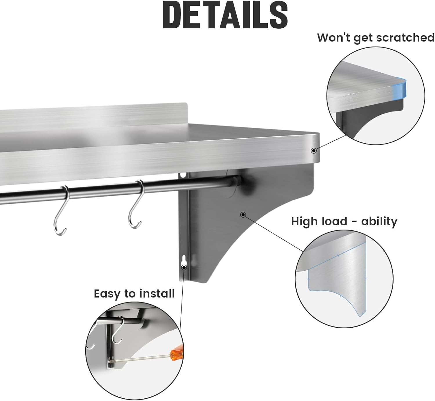 VENFAN 12x36 Stainless Steel Wall Shelf