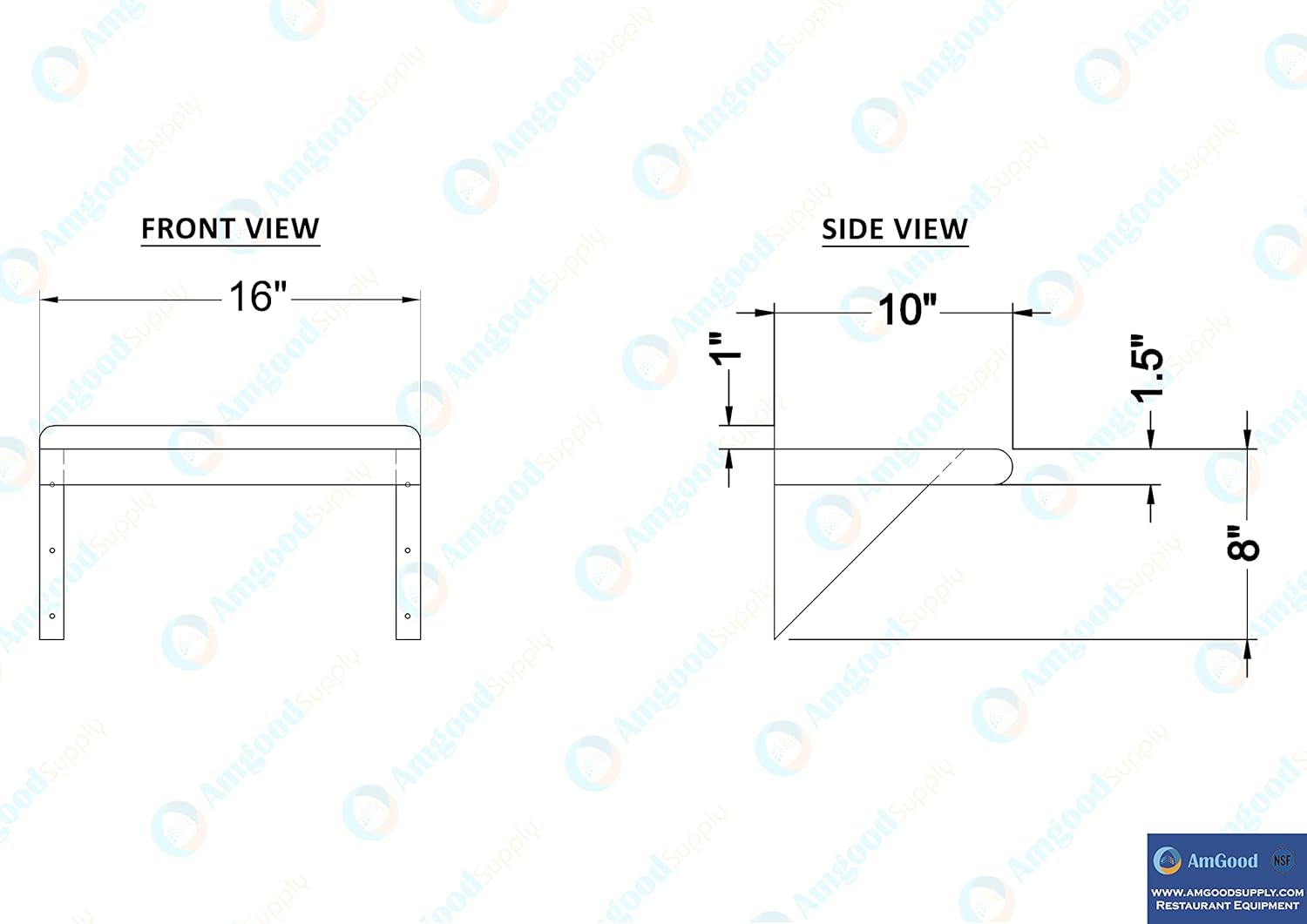 AmGood 10in x 16in Stainless Steel Wall Shelf NSF Certified