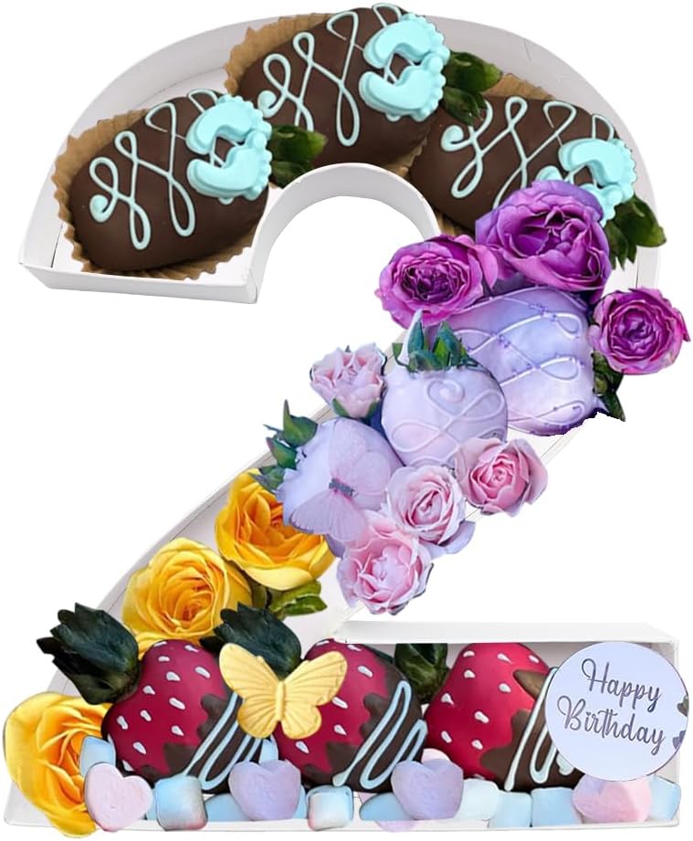 QRQR Number 2 Shaped Paper Mache Trays for Birthday Treats